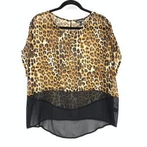Express Oversized Sheer Boxy Short Sleeve Top Womens Size M Leopard Print Black